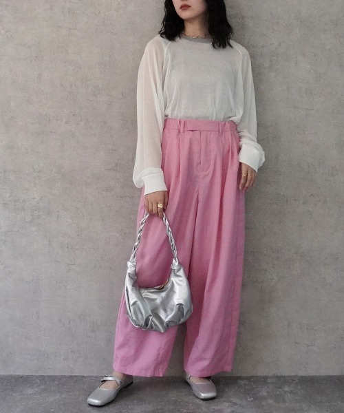 SELECT LEVERY(セレクトリベリー)の「配色カラーシアーニット(ニット/セーター・レディース・ブラック/ベージュ/オフホワイト/パープル・MEDIUM/LARGE)」の7枚目の写真