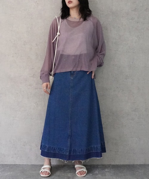 SELECT LEVERY(セレクトリベリー)の「配色カラーシアーニット(ニット/セーター・レディース・ブラック/ベージュ/オフホワイト/パープル・MEDIUM/LARGE)」の12枚目の写真