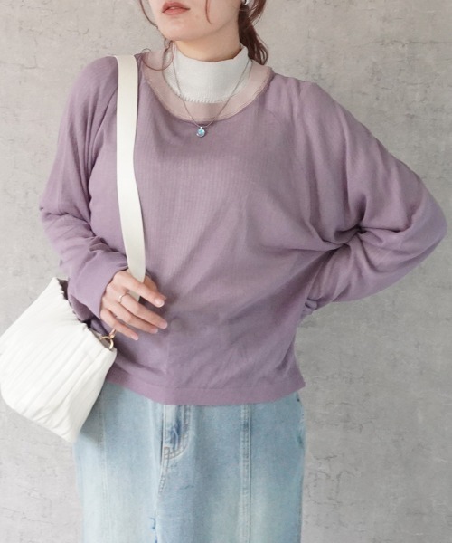 SELECT LEVERY(セレクトリベリー)の「配色カラーシアーニット(ニット/セーター・レディース・ブラック/ベージュ/オフホワイト/パープル・MEDIUM/LARGE)」の13枚目の写真