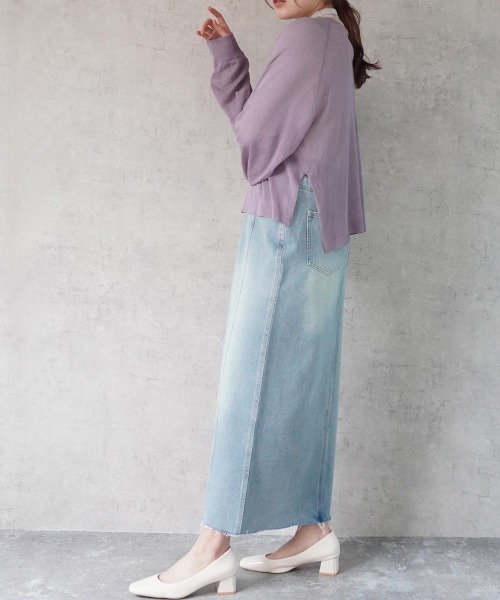 SELECT LEVERY(セレクトリベリー)の「配色カラーシアーニット(ニット/セーター・レディース・ブラック/ベージュ/オフホワイト/パープル・MEDIUM/LARGE)」の14枚目の写真