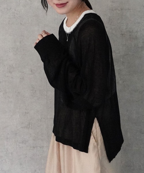 SELECT LEVERY(セレクトリベリー)の「配色カラーシアーニット(ニット/セーター・レディース・ブラック/ベージュ/オフホワイト/パープル・MEDIUM/LARGE)」の18枚目の写真