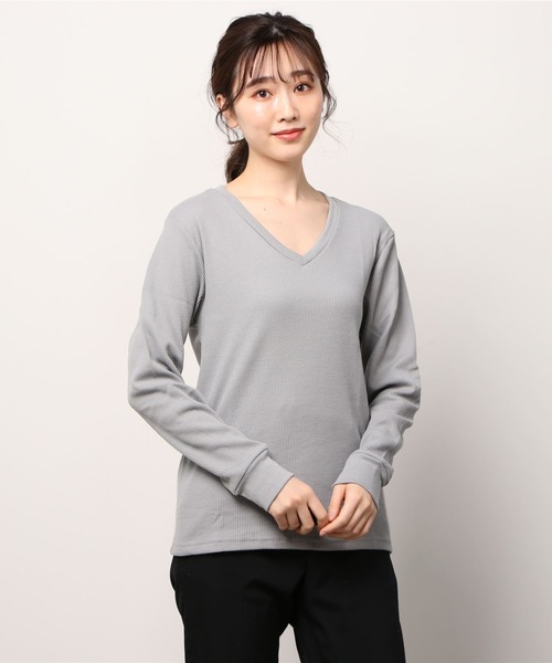 ARCHIVER(アーカイバ)の「【RS】【RDS】Vネックワッフルカットソー(Tシャツ/カットソー・レディース・グレー/ネイビー/ホワイト/ベージュ/カーキ/ブラック/ライトピンク・MEDIUM/X-LARGE/LARGE)」の13枚目の写真