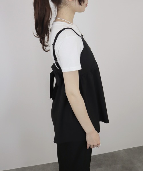 Rito ビスチェ キャミソール ストライプ アイボリー 黒 MINERTE キャミソール 「MINERTE」back ribbon pinstripe bustier
