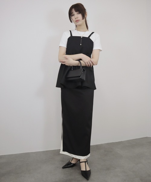 Reurie'（レウリィ）の「リネンライクバックリボンビスチェ／ キャミソール 重ね着 レイヤード ガーリー バレエコア 大人カジュアル シンプル 韓国ファッション モード（チュニック・レディース・アイボリー/ブラック・FREE）」の18枚目の写真