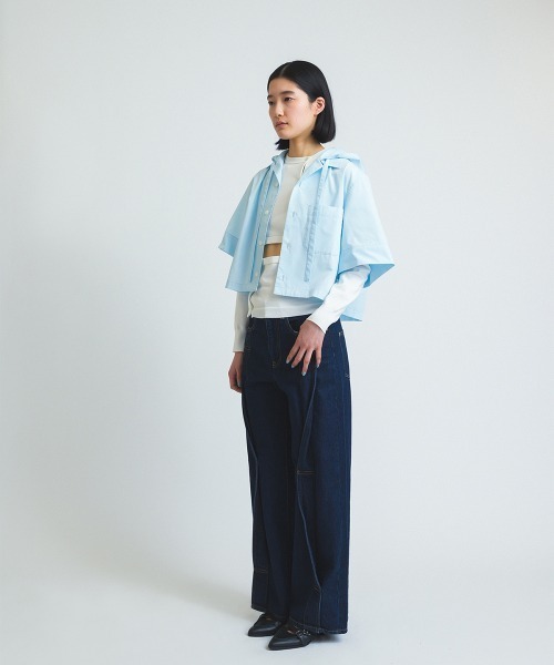 soduk(スドーク)の「open collar hoodie shirt(シャツ/ブラウス・レディース・ブルー・ONE SIZE)」の3枚目の写真