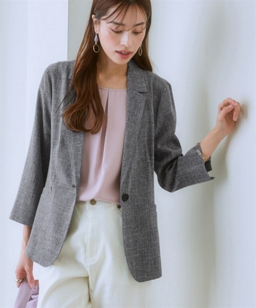 7days Life Styling（セブンデイズライフスタイリング）の「【選べるノーカラー/テーラード】洗える麻調合繊７分袖ストレッチジャケット（接触冷感・防しわ・ストレッチ・UVカット）（テーラードジャケット・レディース・ライトグレー系/ネイビー系/ベージュ系/ネイビー系1/ライトグレー系1/ベージュ系1・LL/L/M/S/3L）」の5枚目の写真