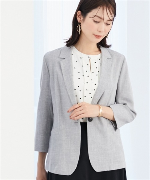 7days Life Styling（セブンデイズライフスタイリング）の「【選べるノーカラー/テーラード】洗える麻調合繊７分袖ストレッチジャケット（接触冷感・防しわ・ストレッチ・UVカット）（テーラードジャケット・レディース・ライトグレー系/ネイビー系/ベージュ系/ネイビー系1/ライトグレー系1/ベージュ系1・LL/L/M/S/3L）」の9枚目の写真