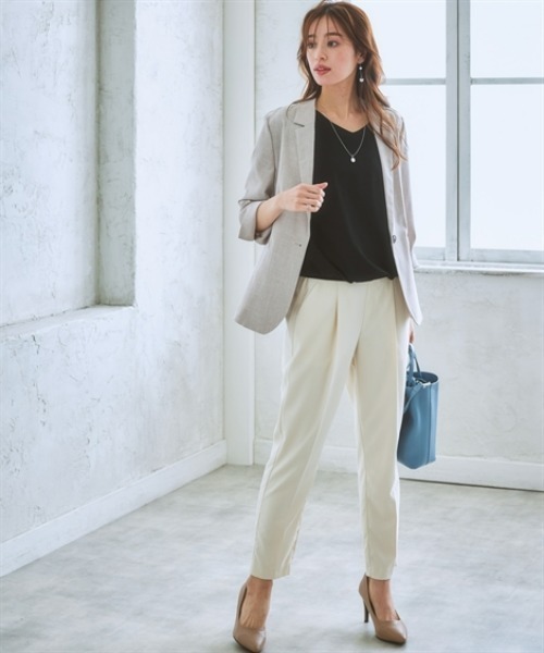 7days Life Styling（セブンデイズライフスタイリング）の「【選べるノーカラー/テーラード】洗える麻調合繊７分袖ストレッチジャケット（接触冷感・防しわ・ストレッチ・UVカット）（テーラードジャケット・レディース・ライトグレー系/ネイビー系/ベージュ系/ネイビー系1/ライトグレー系1/ベージュ系1・LL/L/M/S/3L）」の14枚目の写真