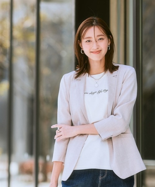 7days Life Styling（セブンデイズライフスタイリング）の「【選べるノーカラー/テーラード】洗える麻調合繊７分袖ストレッチジャケット（接触冷感・防しわ・ストレッチ・UVカット）（テーラードジャケット・レディース・ライトグレー系/ネイビー系/ベージュ系/ネイビー系1/ライトグレー系1/ベージュ系1・LL/L/M/S/3L）」の16枚目の写真