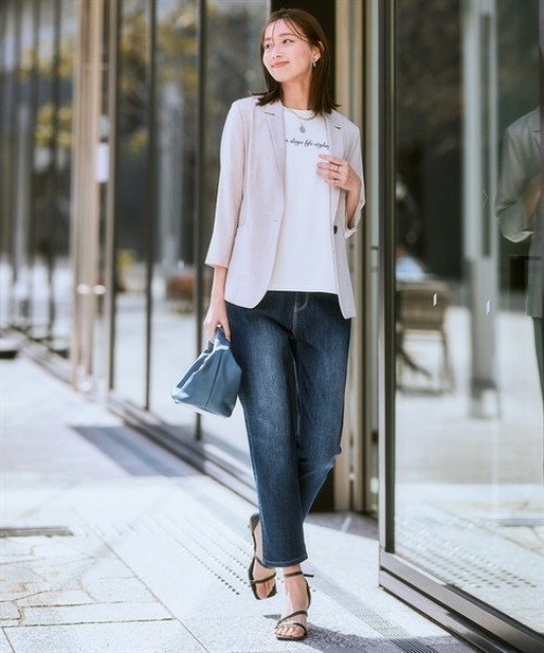 7days Life Styling（セブンデイズライフスタイリング）の「【選べるノーカラー/テーラード】洗える麻調合繊７分袖ストレッチジャケット（接触冷感・防しわ・ストレッチ・UVカット）（テーラードジャケット・レディース・ライトグレー系/ネイビー系/ベージュ系/ネイビー系1/ライトグレー系1/ベージュ系1・LL/L/M/S/3L）」の18枚目の写真