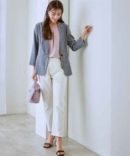 7days Life Styling（セブンデイズライフスタイリング）の「【選べるノーカラー/テーラード】洗える麻調合繊７分袖ストレッチジャケット（接触冷感・防しわ・ストレッチ・UVカット）（テーラードジャケット・レディース・ライトグレー系/ネイビー系/ベージュ系/ネイビー系1/ライトグレー系1/ベージュ系1・LL/L/M/S/3L）」の21枚目の写真