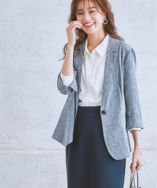 7days Life Styling（セブンデイズライフスタイリング）の「【選べるノーカラー/テーラード】洗える麻調合繊７分袖ストレッチジャケット（接触冷感・防しわ・ストレッチ・UVカット）（テーラードジャケット・レディース・ライトグレー系/ネイビー系/ベージュ系/ネイビー系1/ライトグレー系1/ベージュ系1・LL/L/M/S/3L）」の22枚目の写真