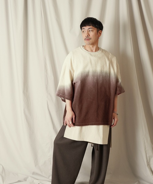 Aphlotus（アプロタス）の「グラデーション ダイ H/S パイルクルーネック カットソー（Tシャツ/カットソー・メンズ・ブラウン/ネイビー・LARGE/MEDIUM/SMALL）」の19枚目の写真