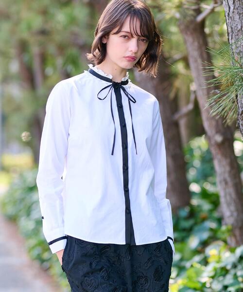 DRESSTERIOR（ドレステリア）の「◆【洗える/コットン】フリルネックツイルブラウス（シャツ/ブラウス・レディース・ホワイト・38/36/34）」の6枚目の写真