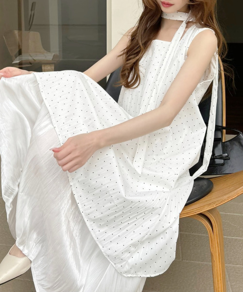 Eclat one(エクラワン)の「【Eclat one】ベルト付き ドットデザイン ノースリーブワンピース(ワンピース・レディース・ブラック/ブルー/ホワイト・FREE)」の10枚目の写真