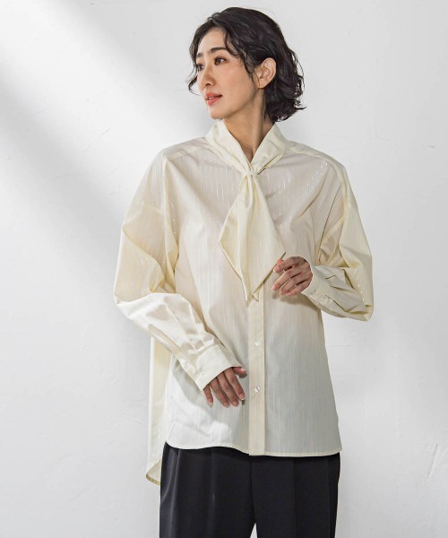 la.f…(ラエフ)の「【WEB限定】ストライプブラウス≪洗濯機で洗える≫(シャツ/ブラウス・レディース・ブルー系その他/ダークネイビー/イエロー系その他・9号)」の1枚目の写真