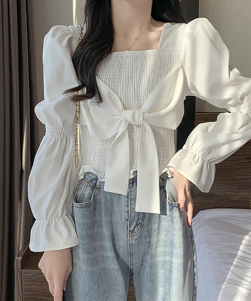 新品 タグ付き MOUSSY フロント リボン ギャザー ブラウス 新品 タグ付き MOUSSY フロント リボン ギャザー ブラウス