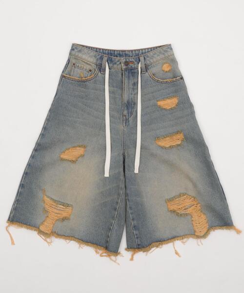 WEGO（ウィゴー）の「WEGO/ヴィンテージウォッシュダメージバギーハーフパンツ（デニムパンツ・レディース・ブラック/スカイブルー・MEDIUM/SMALL）」の17枚目の写真
