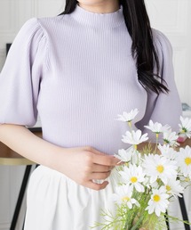 CLEAR BASIC | パフスリーブ半袖リブニットトップス[春 フェミニン パフスリーブ 骨格ウェーブ]≪SS新作≫(ニット/セーター)