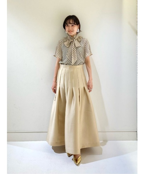 ルルウィルビー　デシンドットフレアスリーブブラウス　アルアバイル　ベージュ ◇【LOULOU WILLOUGHBY】デシンドットフレアスリーブブラウス