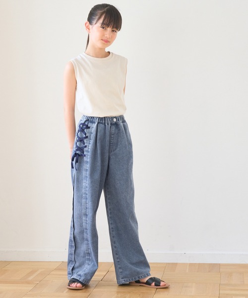 coca（coca）（コカ）の「キッズ　デニムアシメレースアップワイドパンツ（デニムパンツ・キッズ・ブルー/ブラック・120/130/140/150）」の14枚目の写真