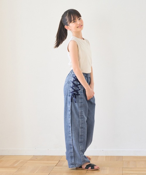 アシメウエストレースラインデニム ECREL ジーンズ デニム デニムパンツ アシメウエストレース