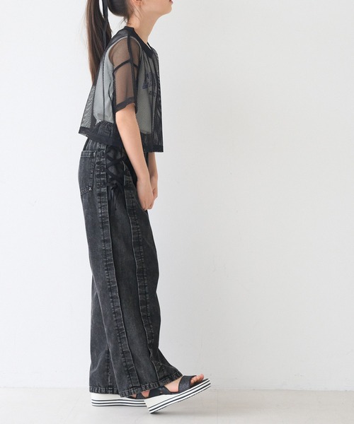 coca（coca）（コカ）の「キッズ　デニムアシメレースアップワイドパンツ（デニムパンツ・キッズ・ブルー/ブラック・120/130/140/150）」の6枚目の写真