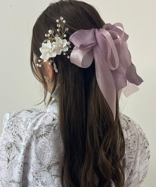 Honeys(ハニーズ)の「ビッグリボンヘアクリップ(和装小物・レディース・アイボリー/ピンク系その他・FREE)」の1枚目の写真
