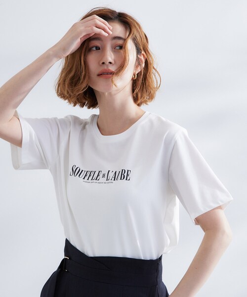 grove(グローブ)の「【UVカット・接触冷感】ベーシックロゴTシャツ(Tシャツ/カットソー・レディース・ブルー/ライトイエロー系/ホワイト系5/ライトベージュ/オフホワイト/チャコールグレー・03/02/01/05/04)」の2枚目の写真