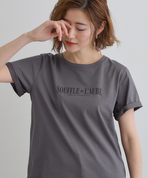 grove(グローブ)の「【UVカット・接触冷感】ベーシックロゴTシャツ(Tシャツ/カットソー・レディース・ブルー/ライトイエロー系/ホワイト系5/ライトベージュ/オフホワイト/チャコールグレー・03/02/01/05/04)」の12枚目の写真