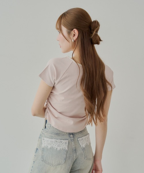 Chico(チコ)の「【5色展開】レイヤードデザインフレンチT(Tシャツ/カットソー・レディース・チャコールグレー/ホワイト/ピンク/オートミール/ブルー・FREE)」の7枚目の写真