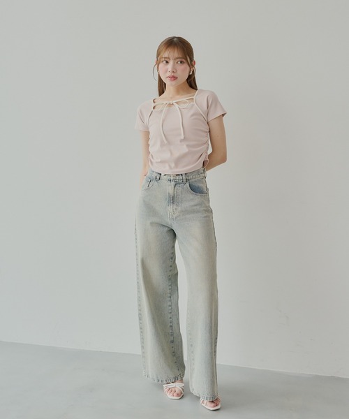 Chico(チコ)の「【5色展開】レイヤードデザインフレンチT(Tシャツ/カットソー・レディース・チャコールグレー/ホワイト/ピンク/オートミール/ブルー・FREE)」の8枚目の写真