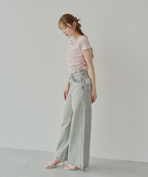 Chico(チコ)の「【5色展開】レイヤードデザインフレンチT(Tシャツ/カットソー・レディース・チャコールグレー/ホワイト/ピンク/オートミール/ブルー・FREE)」の9枚目の写真