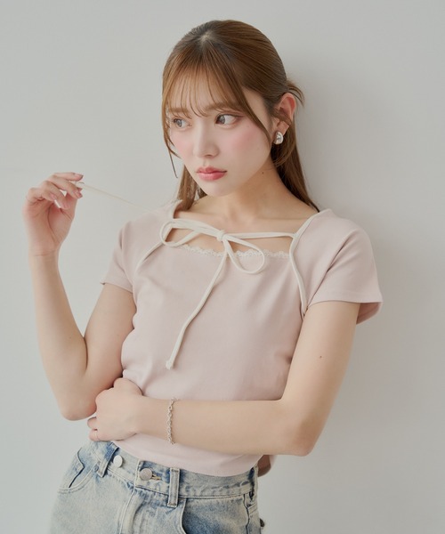 Chico(チコ)の「【5色展開】レイヤードデザインフレンチT(Tシャツ/カットソー・レディース・チャコールグレー/ホワイト/ピンク/オートミール/ブルー・FREE)」の11枚目の写真