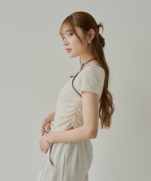 Chico(チコ)の「【5色展開】レイヤードデザインフレンチT(Tシャツ/カットソー・レディース・チャコールグレー/ホワイト/ピンク/オートミール/ブルー・FREE)」の14枚目の写真