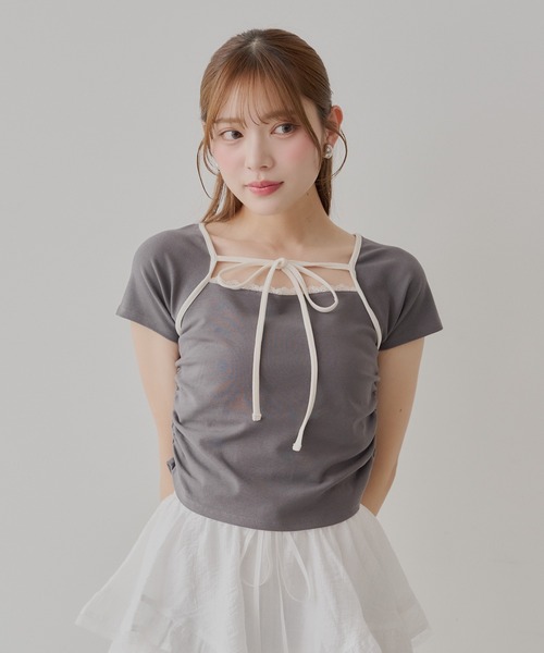 Chico(チコ)の「【5色展開】レイヤードデザインフレンチT(Tシャツ/カットソー・レディース・チャコールグレー/ホワイト/ピンク/オートミール/ブルー・FREE)」の19枚目の写真