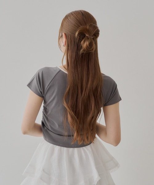 Chico(チコ)の「【5色展開】レイヤードデザインフレンチT(Tシャツ/カットソー・レディース・チャコールグレー/ホワイト/ピンク/オートミール/ブルー・FREE)」の22枚目の写真