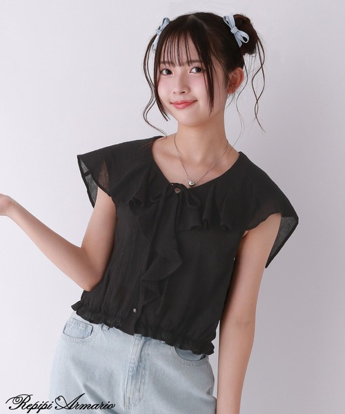 repipi armario(レピピ アルマリオ)の「【girly line】セーラーフリルリボンブラウス(シャツ/ブラウス・キッズ・ホワイト/サックスブルー/ブラック・SMALL/MEDIUM/LARGE)」の2枚目の写真