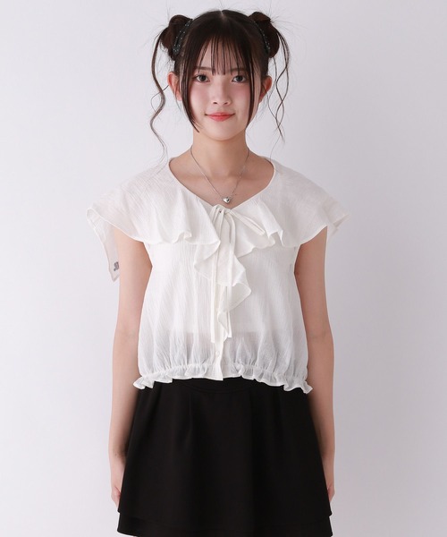 repipi armario(レピピ アルマリオ)の「【girly line】セーラーフリルリボンブラウス(シャツ/ブラウス・キッズ・ホワイト/サックスブルー/ブラック・SMALL/MEDIUM/LARGE)」の13枚目の写真