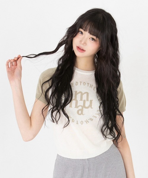 tシャツ A'GEM/9 × .kom 「muah muah/ムーアムーア」 JACQUARD LOGO RAGLAN HALF KNIT/ジャカード A'GEM/9 × .kom 『muah muah/ムーアムーア』 JACQUARD LOGO