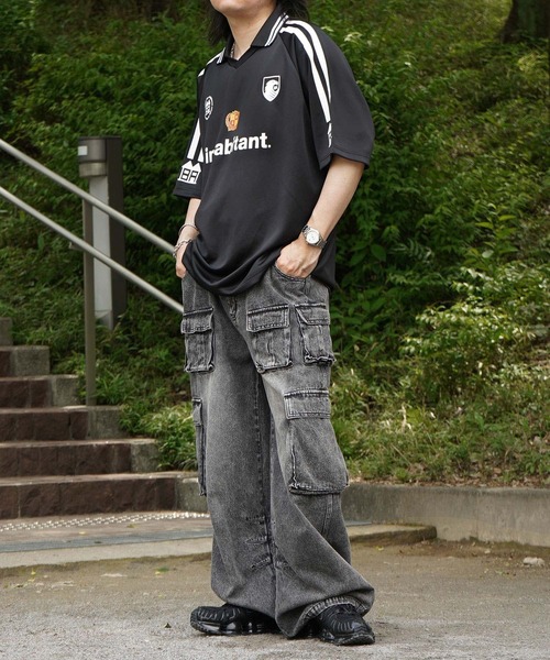INHABITANT(インハビタント)の「【INHABITANT】ビッグシルエット ユニフォームライク 半袖サッカーTシャツ カットソー ユニセックス(Tシャツ/カットソー・メンズ・ホワイト/ブラック/グレー・M/L)」の6枚目の写真