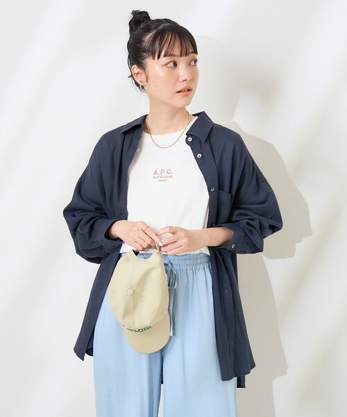 boohoo PLUS リネンシャツ & パンツ★関税/送料込 セール】リネンブレンドシャツ<セットアップ対応>(シャツ