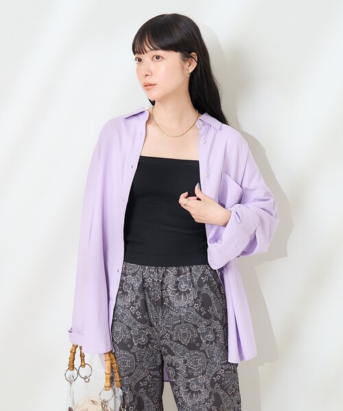 FREAK'S STORE(フリークスストア)の「リネンブレンドシャツ<セットアップ対応>(シャツ/ブラウス・レディース・ナチュラル/ラベンダー/ネイビー/ブラウン/その他15/サックスブルー・フリ-)」の18枚目の写真