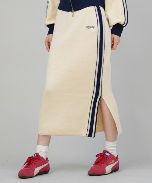CONVERSE（コンバース）の「CONVERSE/コンバース ニットロングスカート サイドライン ナロースカート セットアップ対応 5487-6462（スカート・レディース・アイボリー/ブラック/ワインレッド・M）」の9枚目の写真