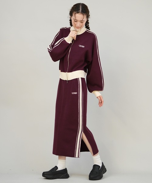 CONVERSE（コンバース）の「CONVERSE/コンバース ニットロングスカート サイドライン ナロースカート セットアップ対応 5487-6462（スカート・レディース・アイボリー/ブラック/ワインレッド・M）」の4枚目の写真