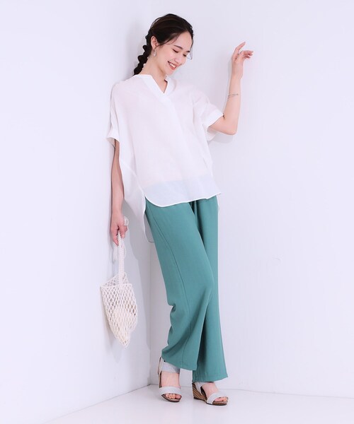 SHOO・LA・RUE（シューラルー）の「【S-LL/ひんやり】楽してきれい見え ドビースラブ ストレートパンツ（その他パンツ・レディース・ブラック/ブラウン系/グリーン・01/02/03/04）」の14枚目の写真