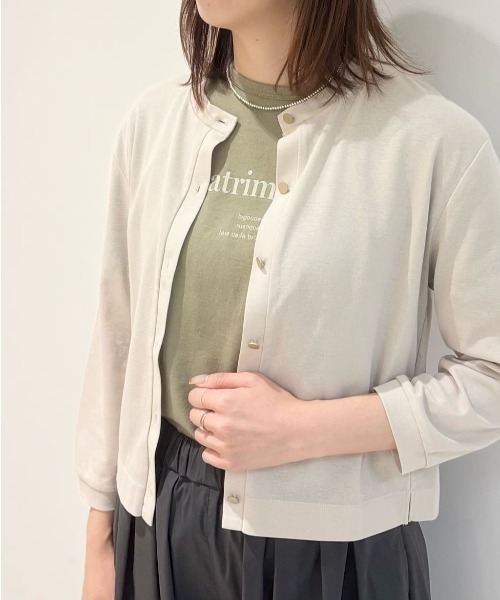 human woman(ヒューマンウーマン)の「◆クルーネックフライスカットソーカーディガン(カーディガン/ボレロ・レディース・ブラウン/ベージュ/ブラック・MEDIUM)」の4枚目の写真