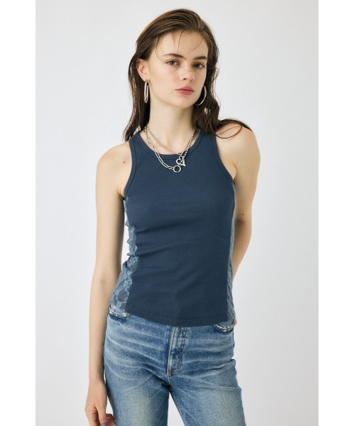 MOUSSY(マウジー)の「LACE DOCKING タンクトップ(タンクトップ・レディース・杢グレー/ネイビー/ライトブラック・FREE)」の1枚目の写真