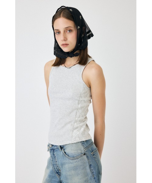 MOUSSY(マウジー)の「LACE DOCKING タンクトップ(タンクトップ・レディース・杢グレー/ネイビー/ライトブラック・FREE)」の15枚目の写真