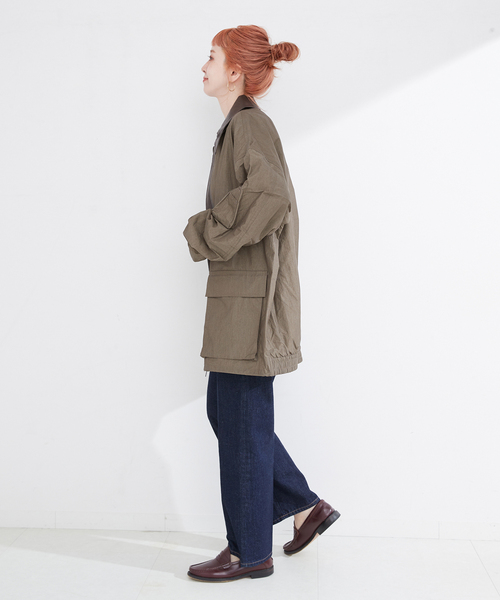 B.C STOCK（ベーセーストック）の「【Deux Allures/ドゥ アリュール】レザーカラー ショートブルゾン（ミリタリージャケット・メンズ・チャコールグレー/ブラウン・MEDIUM/LARGE）」の3枚目の写真